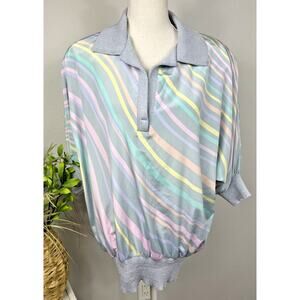 Anthony Sicari Vintage 80's Striped Collared Top Shirt w Shoulder Pads Sz 12 (L)